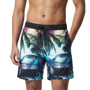 No Boundaries Tropical Palm Board Shorts Mens 40 Black Blue Swim